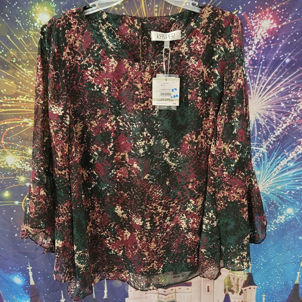 Kasper Women's Floral Print Blouse in Burgundy & Forest Green